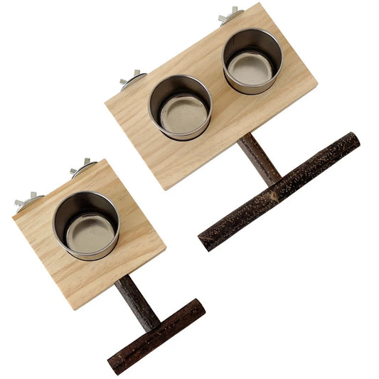 Wood Stainless Steel Pet Bird Food Water - MyPetDollar.com