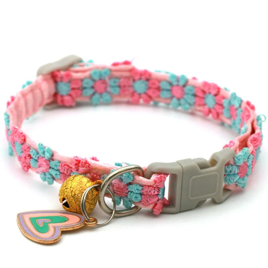 Fashion Rainbow Flower Cat Collar With Bell - MyPetDollar.com