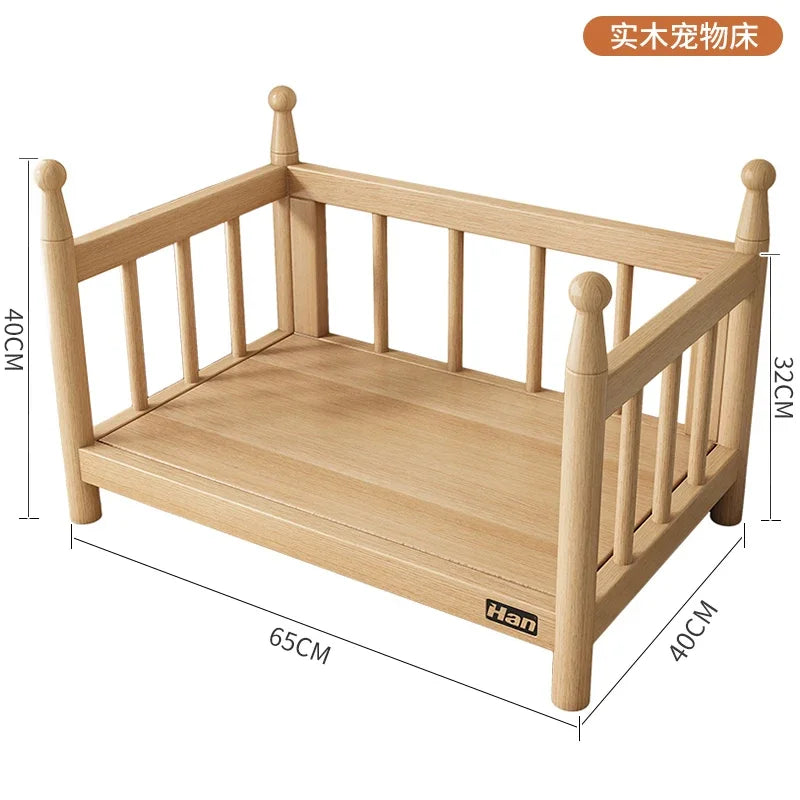 Washable Nordic Wood Dog Kennel Raised Guardrails Princess Pet Bed