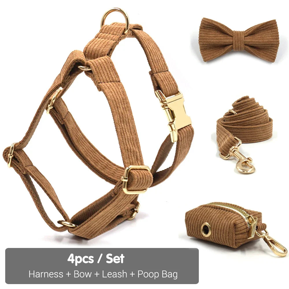 Brown Corduroy Dog Harness and Leash Set - MyPetDollar.com