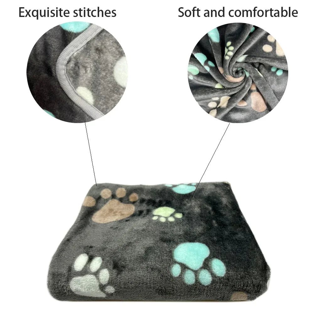 Coral Fleece Pet Blanket Warm Paw Print Dog - MyPetDollar.com