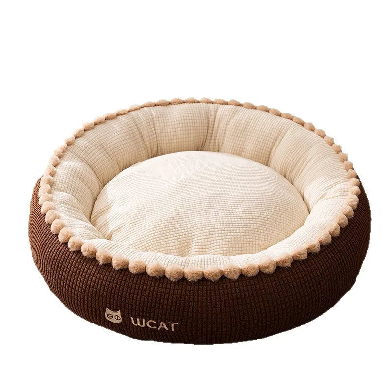 Pom-pom Edge Round Cloud Pet Deep Sleep Bed, - MyPetDollar.com