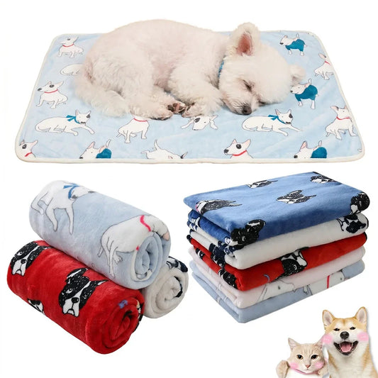 Soft Flannel Pet Blanket Cute Bulldog Print - MyPetDollar.com