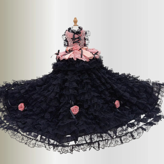 Chic Plush Black Pink Rose Lace Princess - MyPetDollar.com