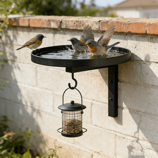 Wall Mounted Metal Bird Bath with Feeder - MyPetDollar.com