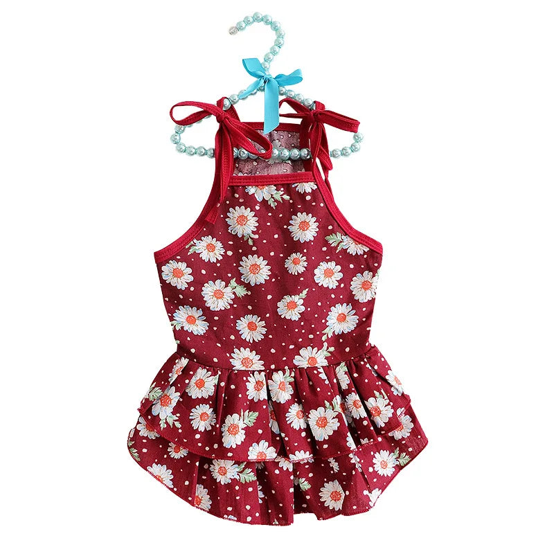 Cute Summer Pet Apparel, Floral Print Dog Dress