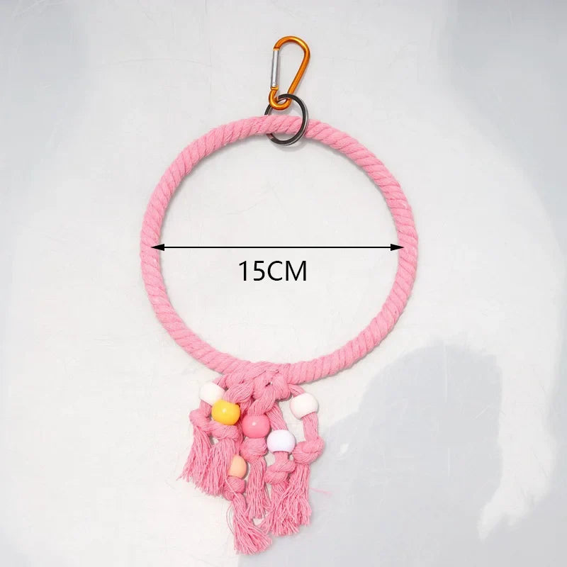 Parrot Cage Swing Toy Round Triangular Iron Wire Cotton Thread – 13 Colors