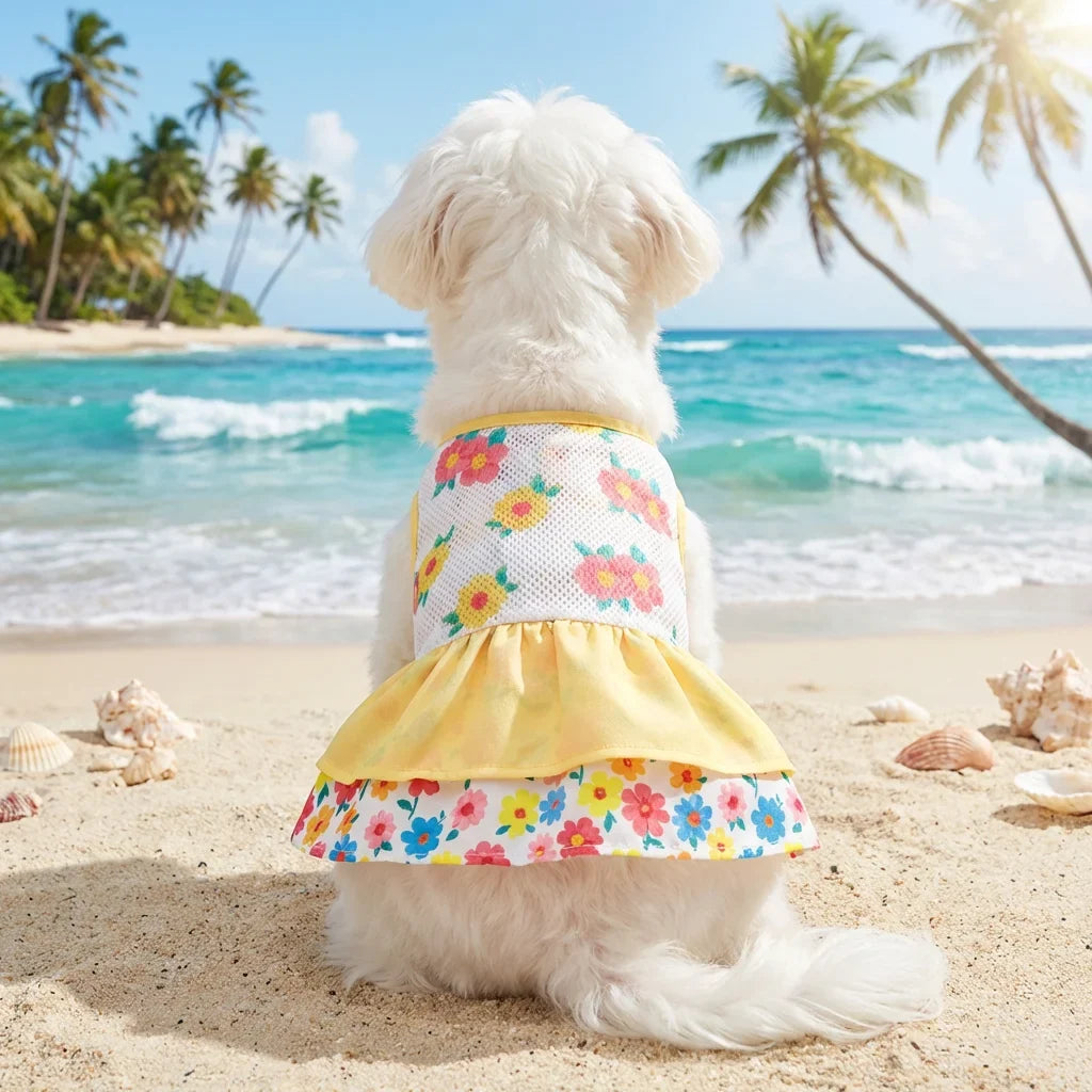 Pet Dog Dress, Yellow-White Double-Layer - MyPetDollar.com
