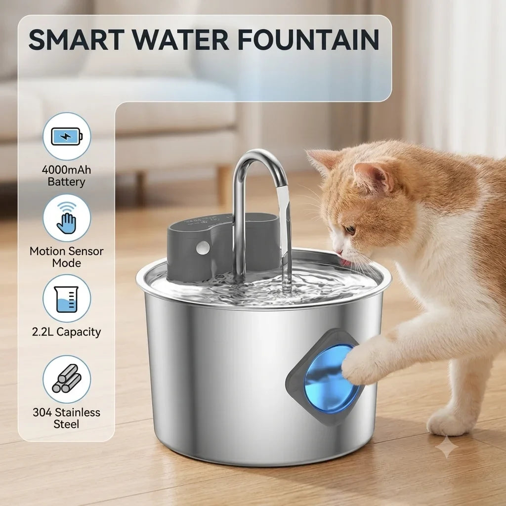 Smart Cordless Cat Water Fountain with 304 - MyPetDollar.com