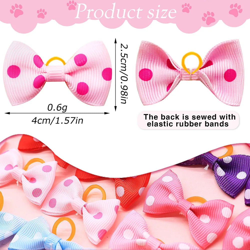 100PCS New Dog Bows With Rubber Bands Solid - MyPetDollar.com