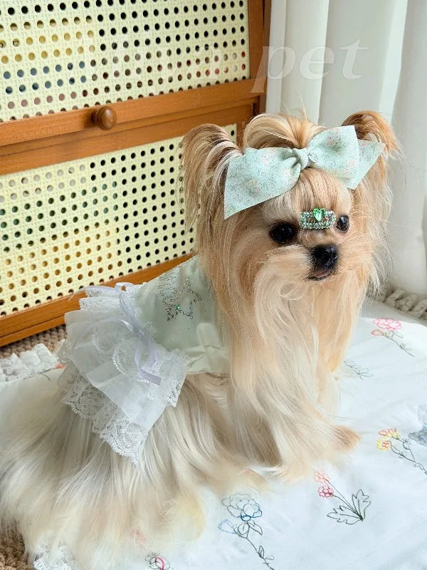 Pure Cotton Pet Strap Dress Lace Rhinestone - MyPetDollar.com