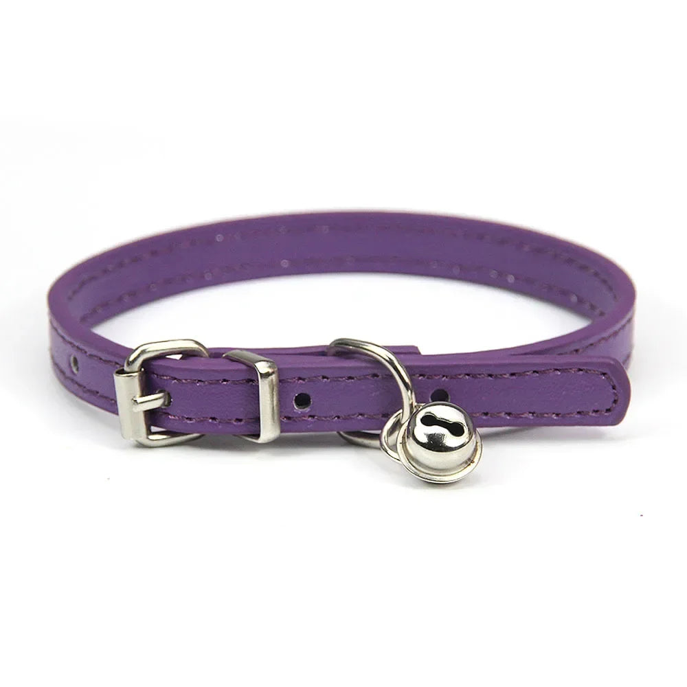 Cute Puppy Cat Collar With Bells PU Leather - MyPetDollar.com