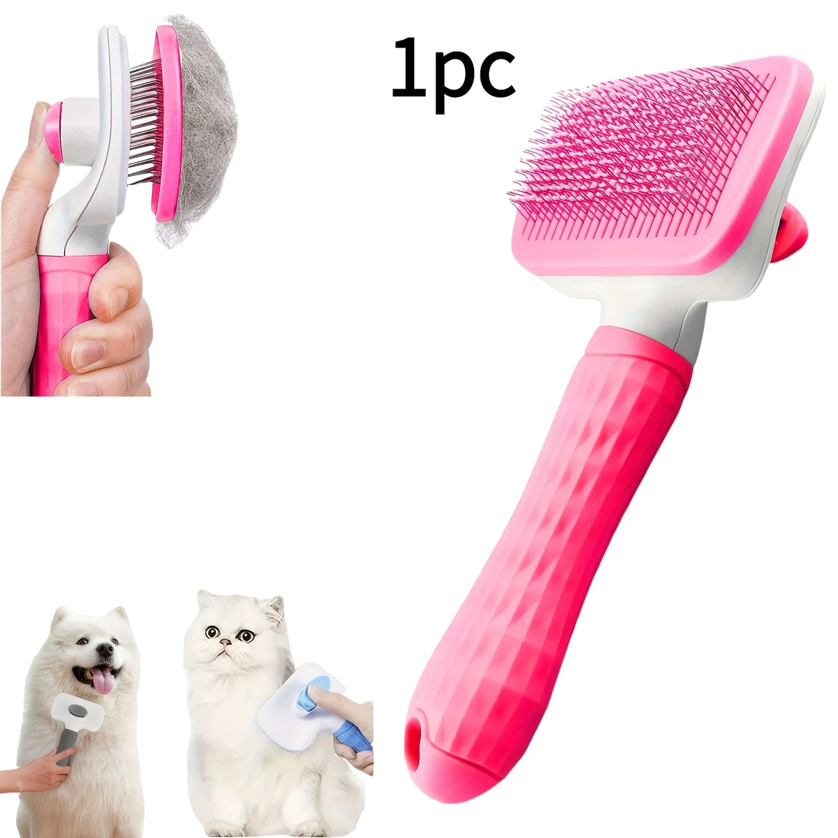 Easy-clean Pet Grooming Brush – 2 Colors