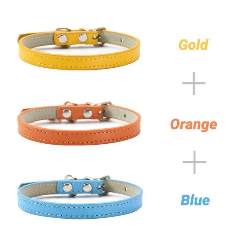 3 Pcs/Lot Soft PU Leather Cat Collar Solid - MyPetDollar.com