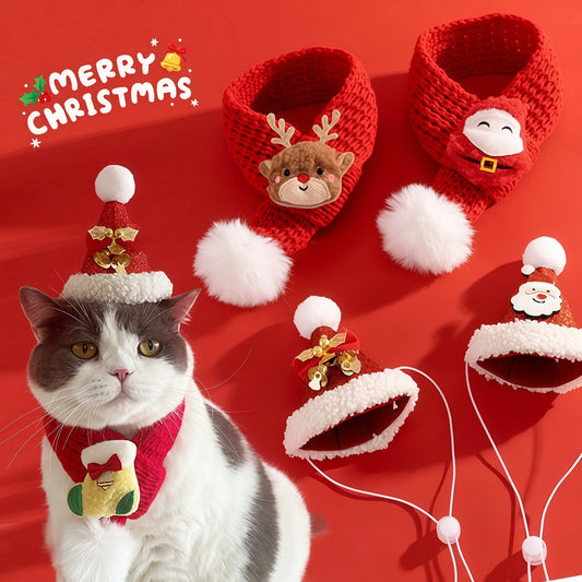Christmas Cat Hat Cat Knitted Scarf Set Soft - MyPetDollar.com