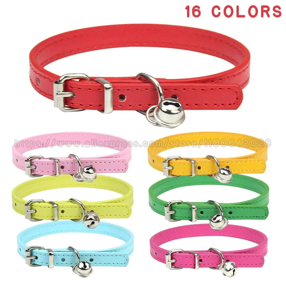 Cute Puppy Cat Collar With Bells PU Leather - MyPetDollar.com