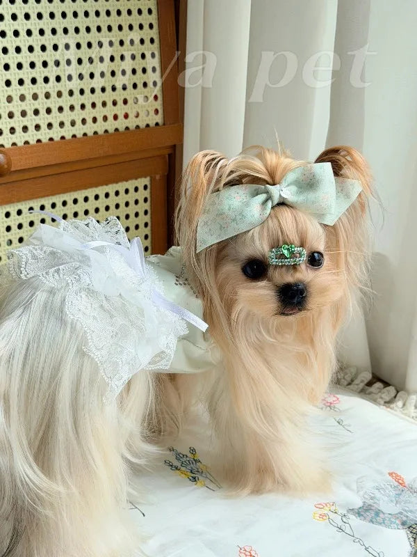 Pure Cotton Pet Strap Dress Lace Rhinestone - MyPetDollar.com