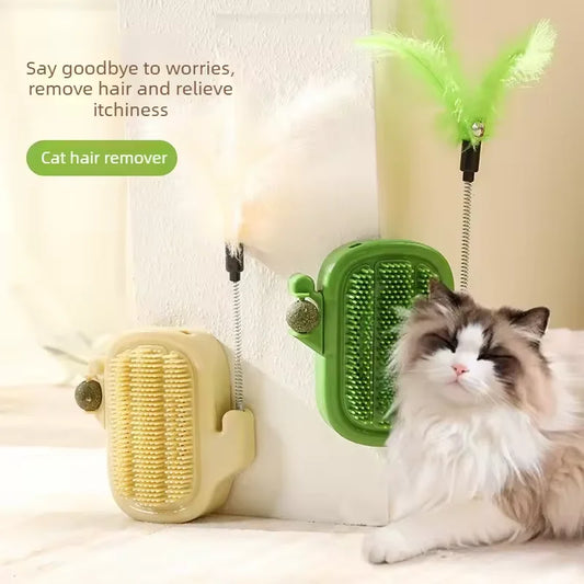 Wall Mount Self Grooming Cat Brush Feather - MyPetDollar.com