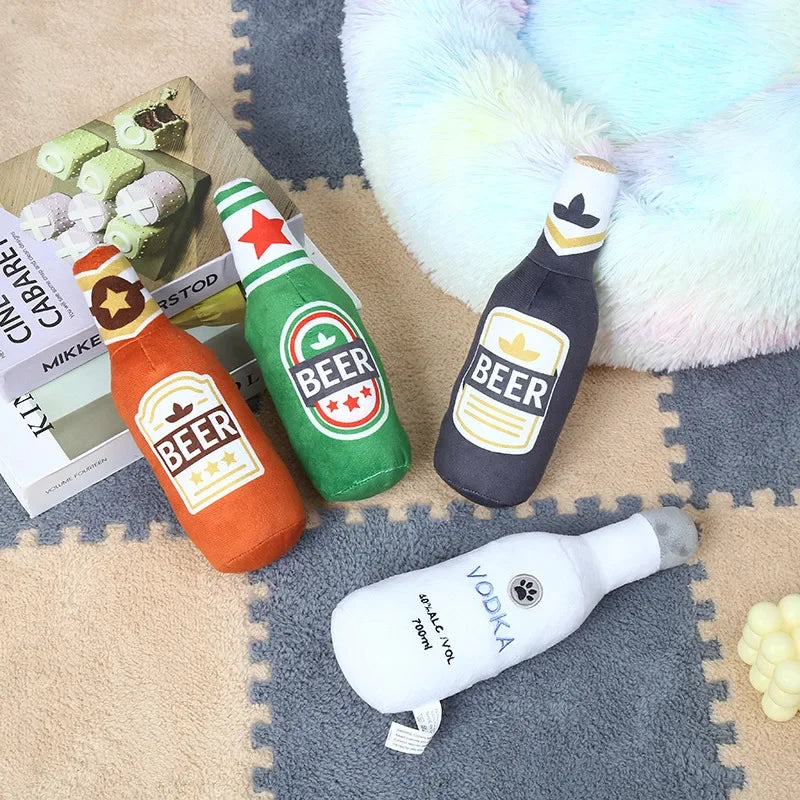 Funny Plush Dog Toys Beer Bottle Shaped - MyPetDollar.com
