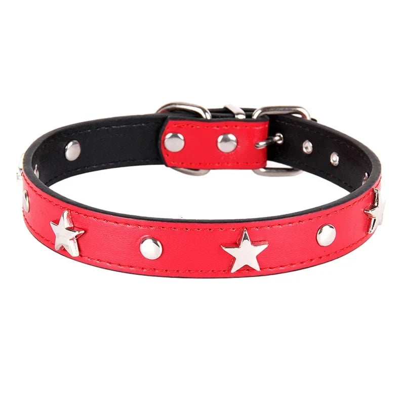 S/M/L Star Studded Pet Dog Collar Leather - MyPetDollar.com