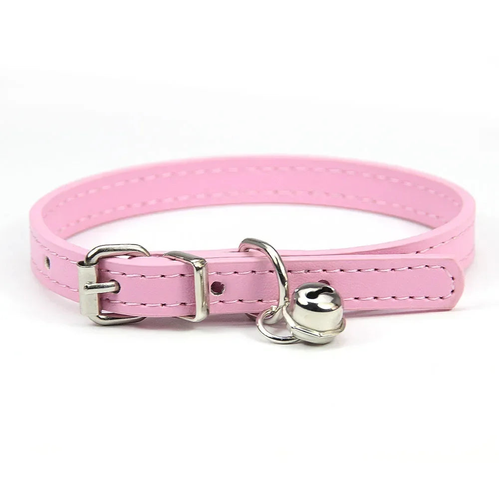 Cute Puppy Cat Collar With Bells PU Leather - MyPetDollar.com