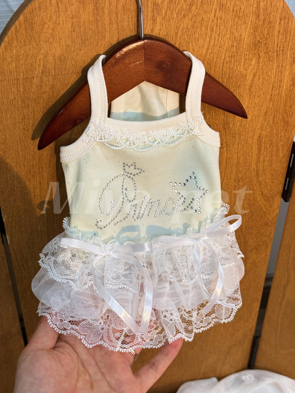 Pure Cotton Pet Strap Dress Lace Rhinestone - MyPetDollar.com
