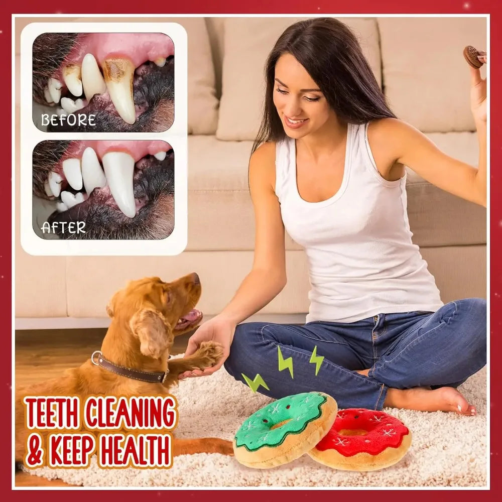 Christmas Dog Plush Squeaky Toys Donut Chew - MyPetDollar.com