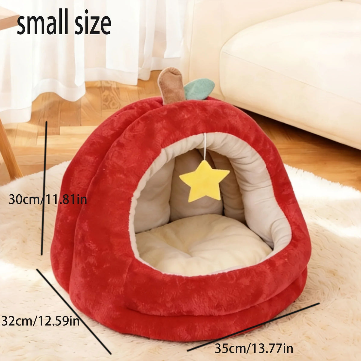 Apple-Shaped Pet Bed Padded Enclosed Pet Bed - MyPetDollar.com