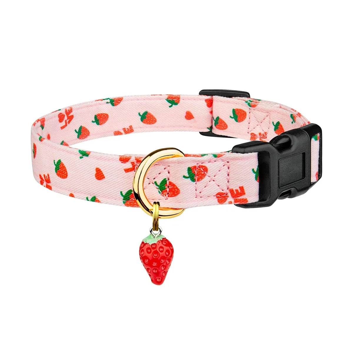 Solid Cotton Dog Collar Cute Heart and Strawberry Pendant
