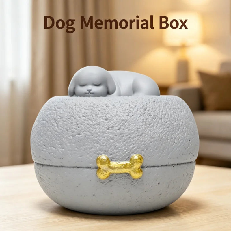 Grey Resin Pet Urn with Sleeping Puppy and - MyPetDollar.com