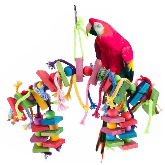 Parrot Chew Toy Multicolored Wooden Cotton Rope for Birds