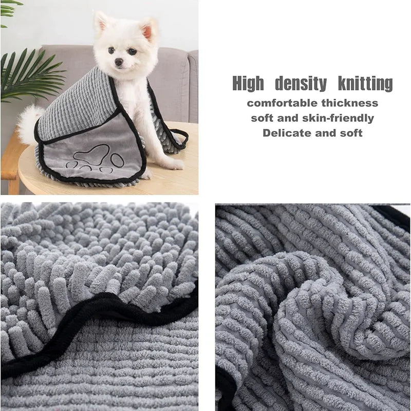 Chenille Thick Pet Bath Towel With Hand - MyPetDollar.com
