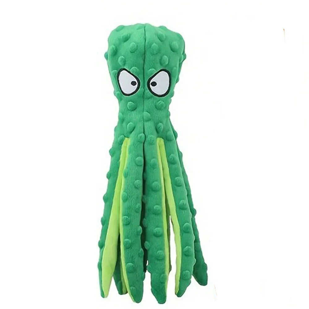 Durable Dog Squeaky Toys Octopus - No Stuffing Crinkle Plush – 4 Colors