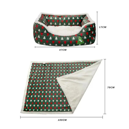 Christmas Tree Design Green Dog Blanket Bed - MyPetDollar.com