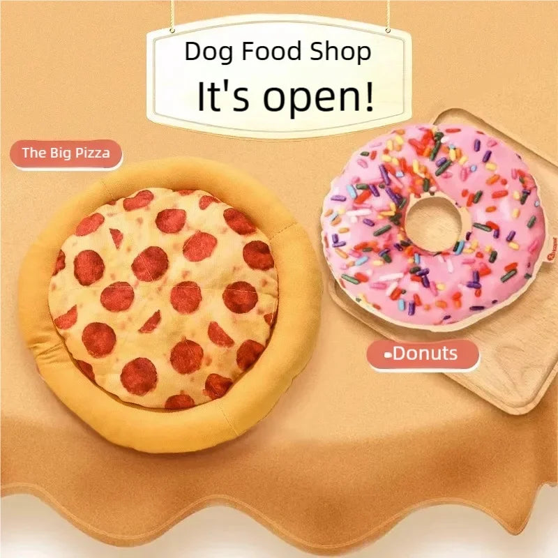 Soft Plush Dog Toy Doughnut Pizza Shape - MyPetDollar.com