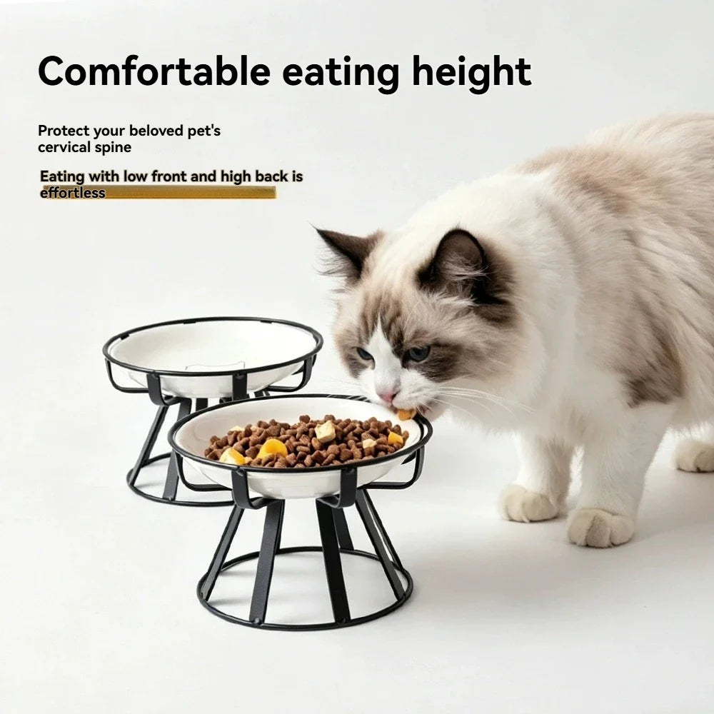 Elevated Ceramic Cat Bowl with Iron Stand, - MyPetDollar.com