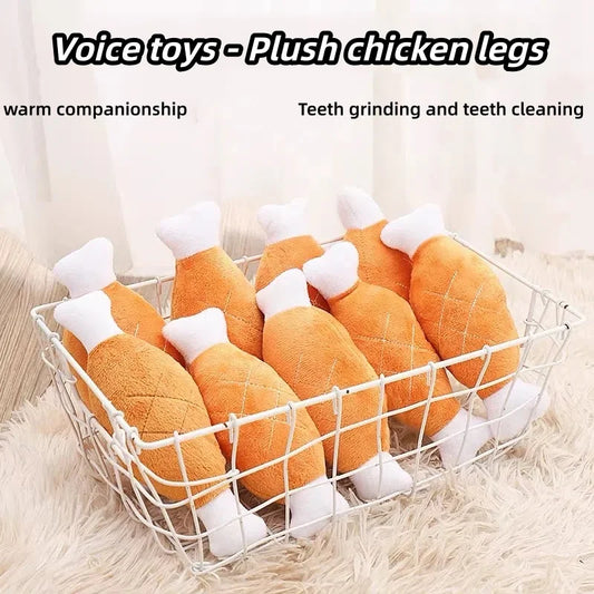 3 Pack Soft Plush Squeaky Chicken Leg Chew - MyPetDollar.com