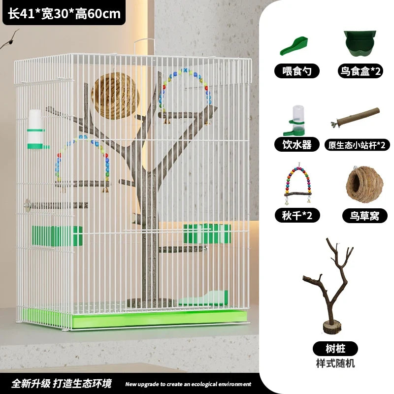 ‌Large Vertical Bird Cage with Natural Wood - MyPetDollar.com