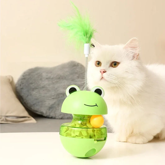 Frog Wobbler Cat Toy with Feather Teaser for Reptiles