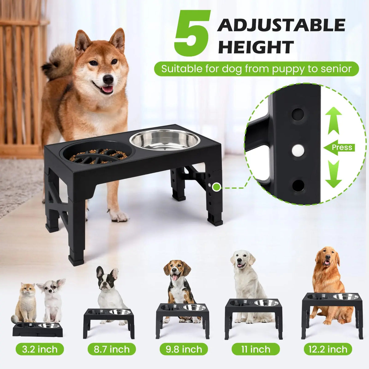 Elevated Dog Feeder Bowls Adjustable Raised - MyPetDollar.com