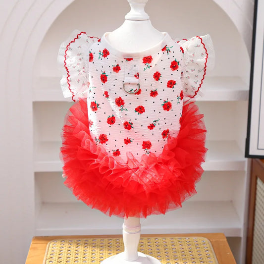 New Floral Lace Cat Dog Dress with Leash, - MyPetDollar.com