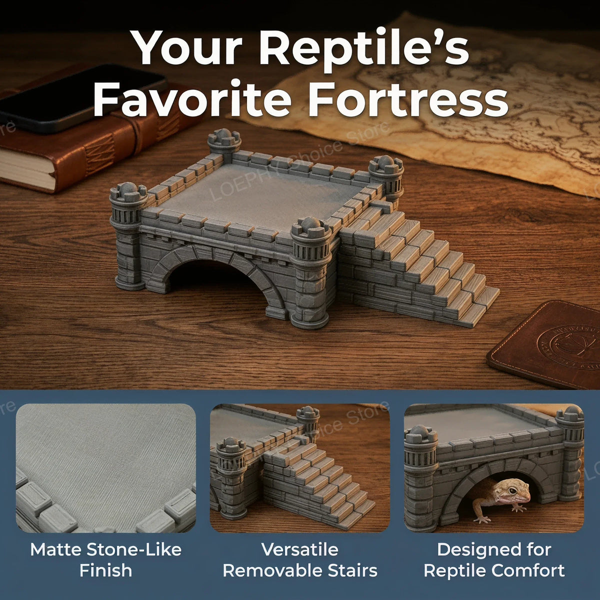 Castle Reptile Hide Cave with Stairs Smooth - MyPetDollar.com