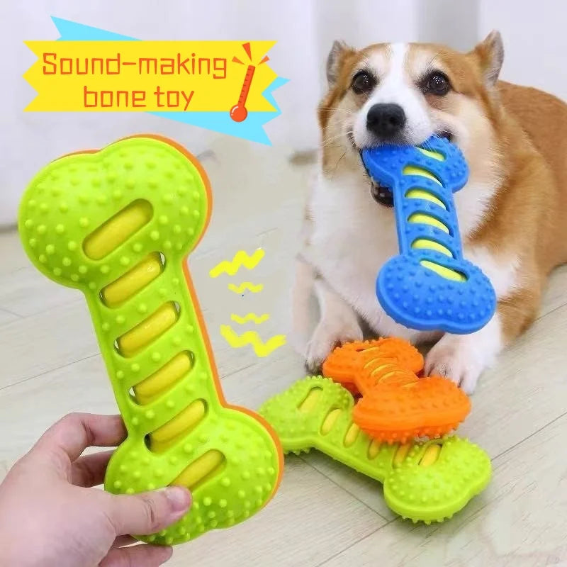 Dog Rubber Bone Chew Toy Squeaky Bite - MyPetDollar.com