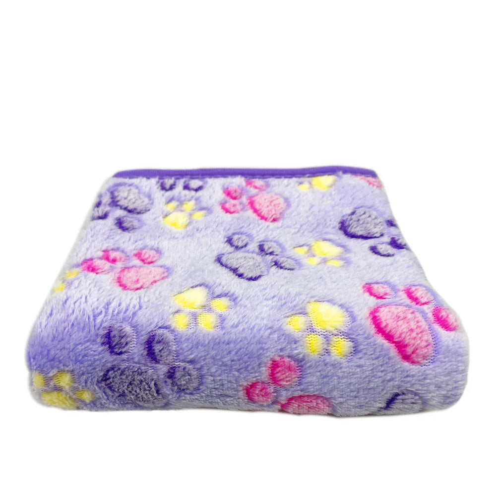 Coral Fleece Pet Blanket Warm Paw Print Dog - MyPetDollar.com
