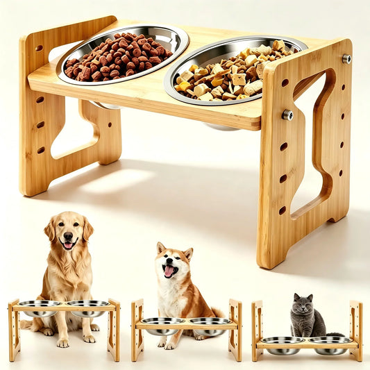 Wooden Elevated Dog Cat Feeder Stand - MyPetDollar.com