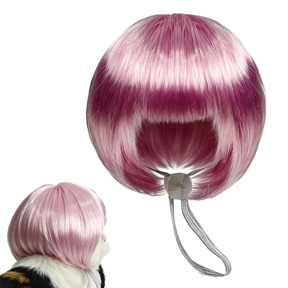 Funny Pet Wig for Cats Dogs Bob Cut Pink - MyPetDollar.com