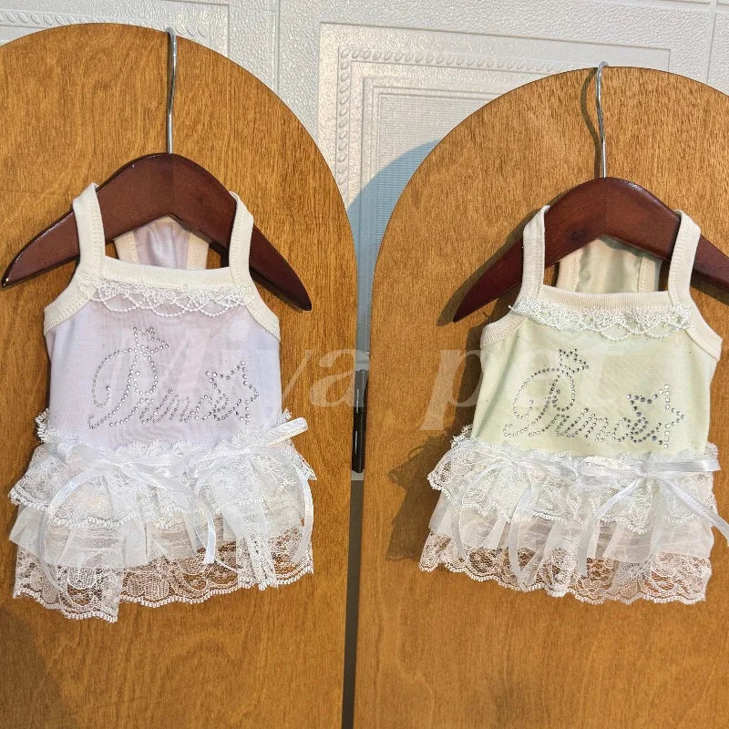 Pure Cotton Pet Strap Dress Lace Rhinestone - MyPetDollar.com