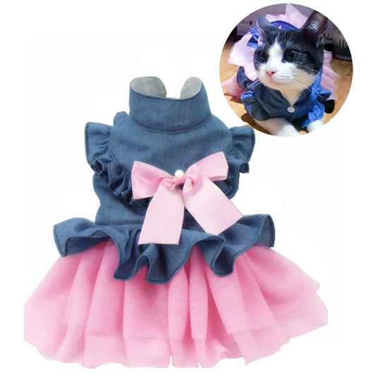 Denim Sphynx Cat Dress Skirt Summer Girl - MyPetDollar.com