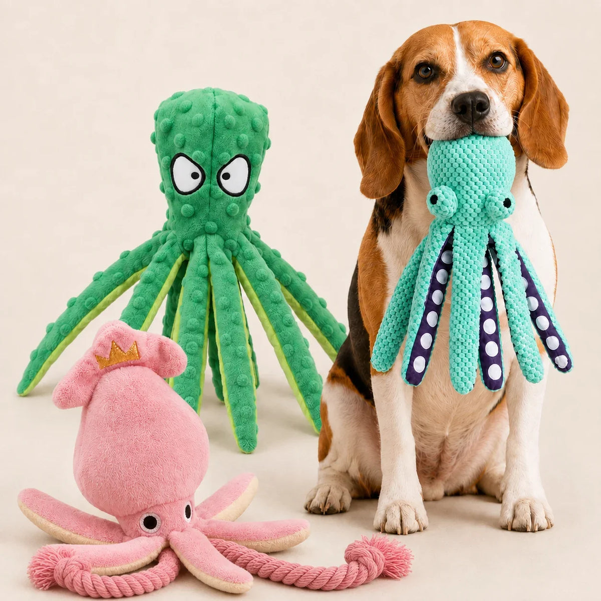 3Pcs Dog Plush Octopus Toy Interactive Sound - MyPetDollar.com