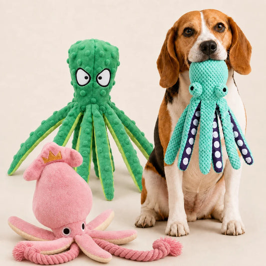 3Pcs Dog Plush Octopus Toy Interactive Sound - MyPetDollar.com